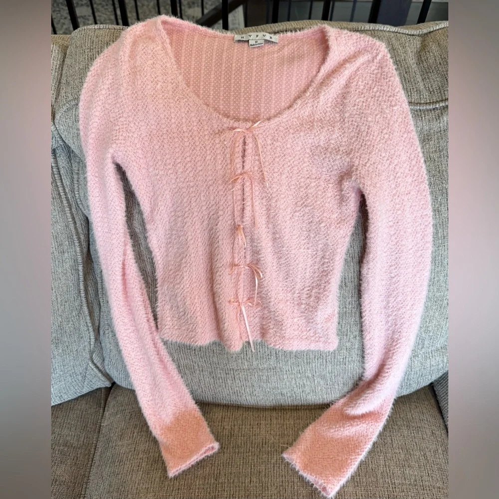 HYFVE Pink Lace-Up Women's Sweater - Picture 1 of 3